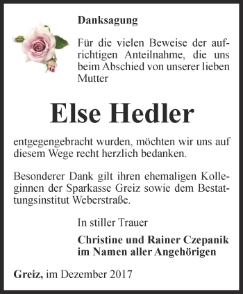 Traueranzeige von Else Hedler