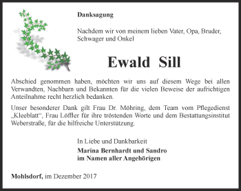 Traueranzeige von Ewald Sill von Ostthüringer Zeitung