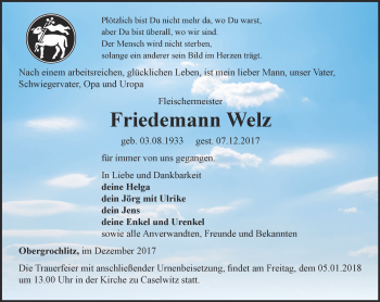 Traueranzeige von Friedemann Welz
