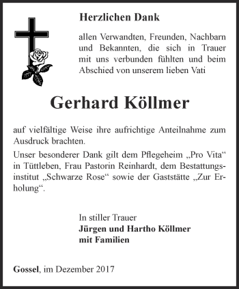 Traueranzeige von Gerhard Köllmer von Thüringer Allgemeine