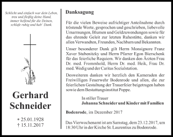 Traueranzeige von Gerhard Schneider von Thüringer Allgemeine