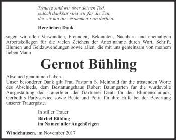 Traueranzeige von Gernot Bühling von Thüringer Allgemeine