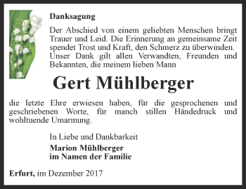 Traueranzeige von Gert Mühlberger von Thüringer Allgemeine, Thüringische Landeszeitung