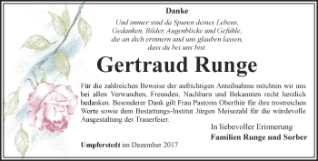 Traueranzeige von Gertraud Runge von Thüringer Allgemeine, Thüringische Landeszeitung