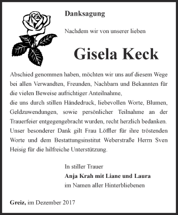 Traueranzeige von Gisela Keck