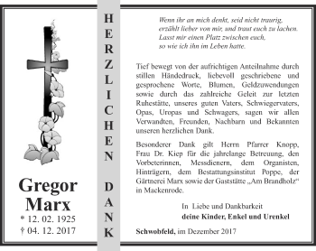 Traueranzeige von Gregor Marx von Thüringer Allgemeine