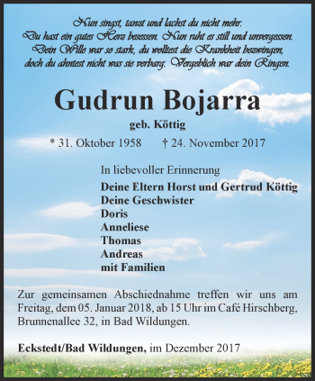 Traueranzeige von Gudrun Bojarra von Thüringer Allgemeine