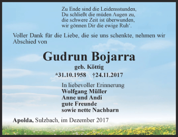 Traueranzeige von Gudrun Bojarra von Thüringer Allgemeine, Thüringische Landeszeitung