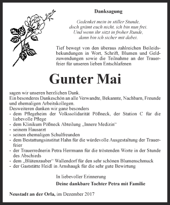 Traueranzeige von Gunter Mai