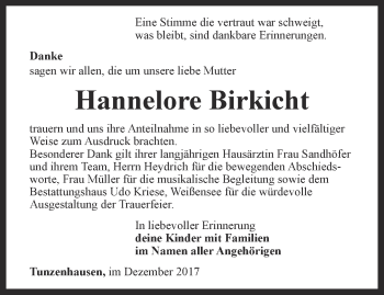 Traueranzeige von Hannelore Birkicht von Thüringer Allgemeine