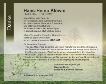 Traueranzeige von Hans-Heino Klewin von Thüringer Allgemeine, Thüringische Landeszeitung