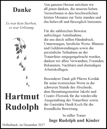 Traueranzeige von Hartmut Rudolph von Thüringer Allgemeine, Thüringische Landeszeitung