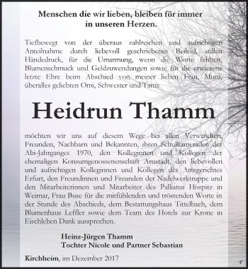 Traueranzeige von Heidrun Thamm von Thüringer Allgemeine, Thüringische Landeszeitung, Ostthüringer Zeitung