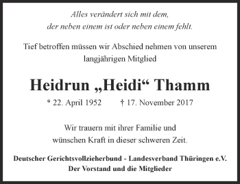 Traueranzeige von Heidrun Thamm von Thüringer Allgemeine