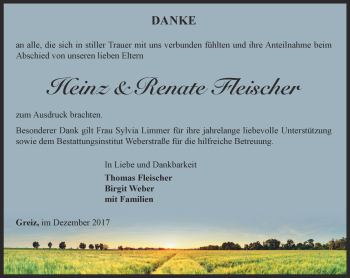 Traueranzeige von Heinz und Renate Fleischer