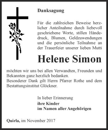 Traueranzeige von Helene Simon von Ostthüringer Zeitung