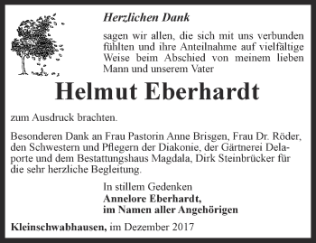 Traueranzeige von Helmut Eberhardt von Thüringer Allgemeine, Thüringische Landeszeitung
