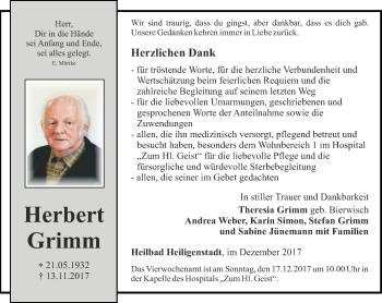 Traueranzeige von Herbert Grimm von Thüringer Allgemeine