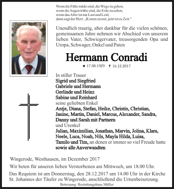 Traueranzeige von Hermann Conradi von Thüringer Allgemeine