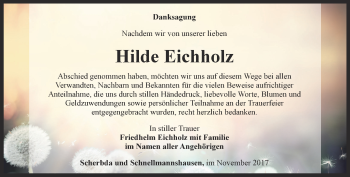 Traueranzeige von Hilde Eichholz von Thüringer Allgemeine, Thüringische Landeszeitung