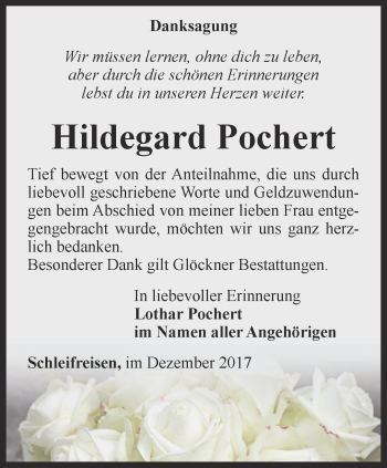 Traueranzeige von Hildegard Pochert von Ostthüringer Zeitung