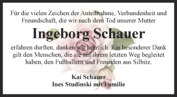 Traueranzeige von Ingeborg Schauer von Ostthüringer Zeitung