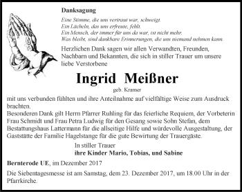 Traueranzeige von Ingrid Meißner von Thüringer Allgemeine