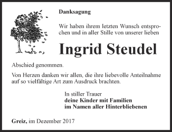 Traueranzeige von Ingrid Steudel von Ostthüringer Zeitung