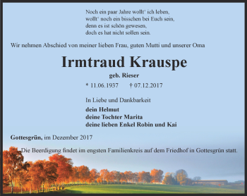 Traueranzeige von Irmtraud Krauspe