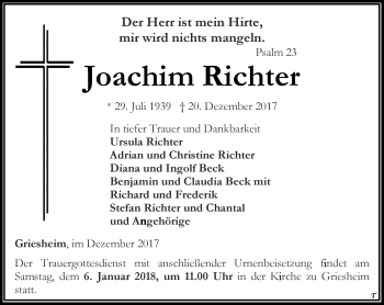 Traueranzeige von Joachim Richter von Thüringer Allgemeine