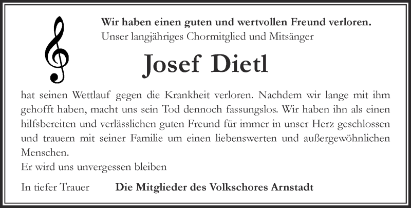  Traueranzeige für Josef Dietl vom 16.12.2017 aus Thüringer Allgemeine