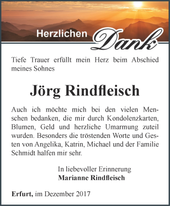 Traueranzeige von Jörg  Rindfleisch von Thüringer Allgemeine, Thüringische Landeszeitung