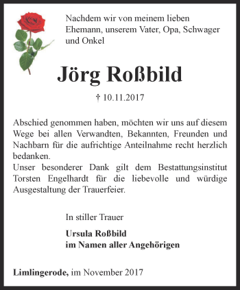 Traueranzeige von Jörg Roßbild von Thüringer Allgemeine