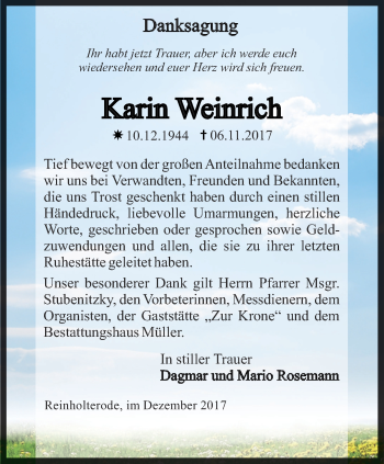 Traueranzeige von Karin Weinrich von Thüringer Allgemeine