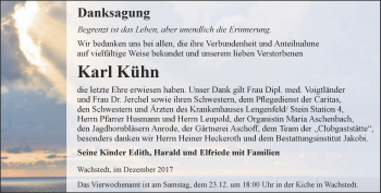 Traueranzeige von Karl Kühn von Thüringer Allgemeine