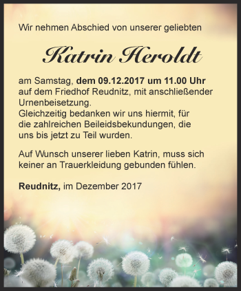 Traueranzeige von Katrin Heroldt von Ostthüringer Zeitung