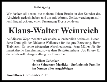 Traueranzeige von Klaus-Walter Weinreich von Thüringer Allgemeine