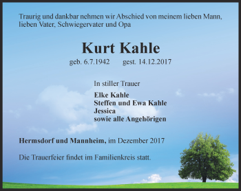 Traueranzeige von Kurt Kahle von Ostthüringer Zeitung