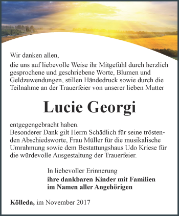 Traueranzeige von Lucie Georgi von Thüringer Allgemeine