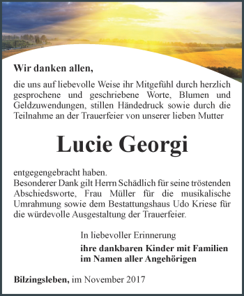 Traueranzeige von Lucie Georgi von Thüringer Allgemeine
