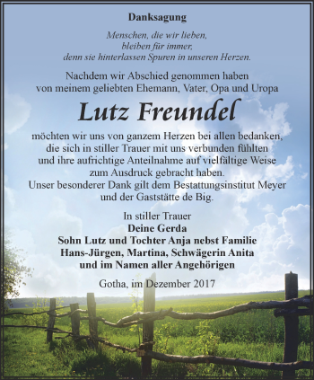 Traueranzeige von Lutz Freundel von Ostthüringer Zeitung