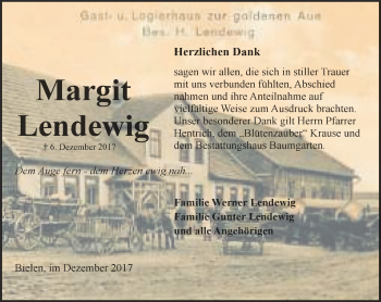 Traueranzeige von Margit Lendewig  von Thüringer Allgemeine