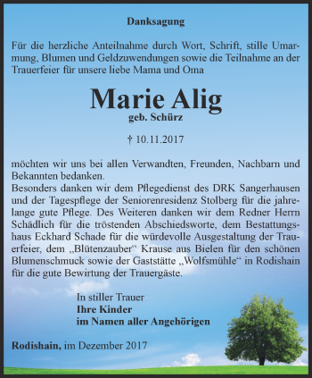 Traueranzeige von Marie Alig von Thüringer Allgemeine