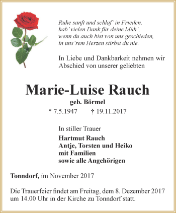 Traueranzeige von Marie-Luise Rauch von Thüringer Allgemeine, Thüringische Landeszeitung