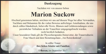 Traueranzeige von Marion Suckow von Thüringer Allgemeine, Thüringische Landeszeitung