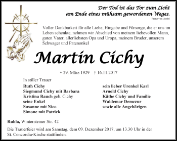 Traueranzeige von Martin Cichy von Thüringer Allgemeine, Thüringische Landeszeitung