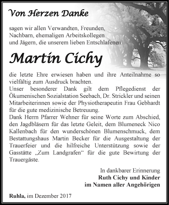 Traueranzeige von Martin Cichy von Thüringer Allgemeine, Thüringische Landeszeitung