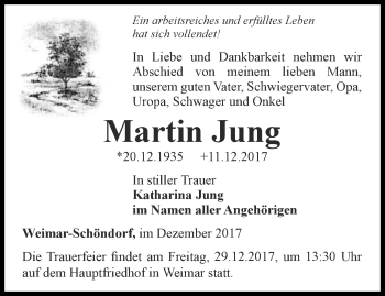 Traueranzeige von Martin Jung von Thüringer Allgemeine, Thüringische Landeszeitung