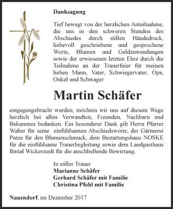 Traueranzeige von Martin Schäfer von Thüringer Allgemeine, Thüringische Landeszeitung