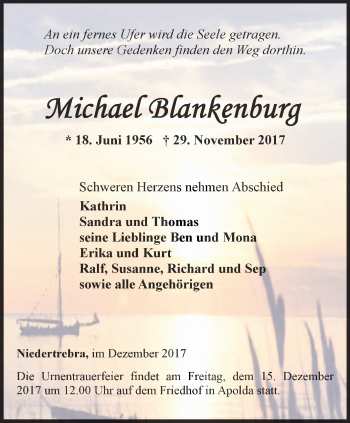 Traueranzeige von Michael Blankenburg von Thüringer Allgemeine, Thüringische Landeszeitung